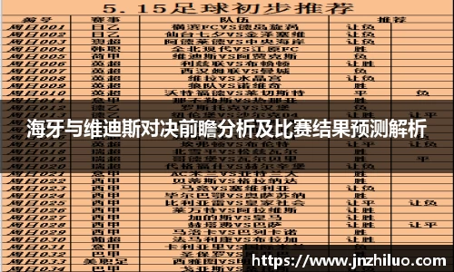 海牙与维迪斯对决前瞻分析及比赛结果预测解析